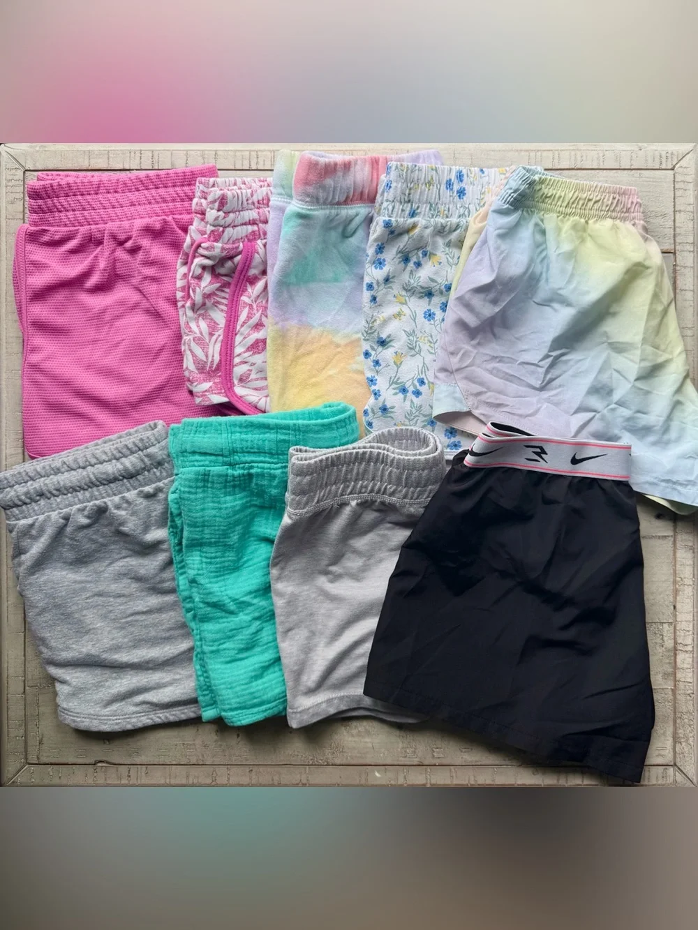 Girls size medium / 10-12 years lot of SS tops & shorts 17pc + extras